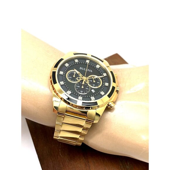 Bulova Men's Watch 97D121 Chronograph Gold Tone Stainless Steel Diamond Dial - Picture 5 of 14